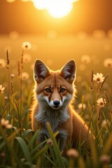 Fox At Golden Sunset