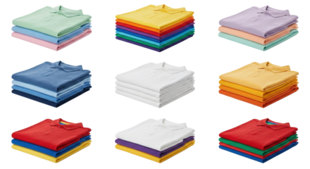 Neatly Folded Polo Shirts in Assorted Bright Colors - Stacked Apparel