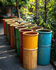 Colorful recycling bins for waste separation high resolution picture