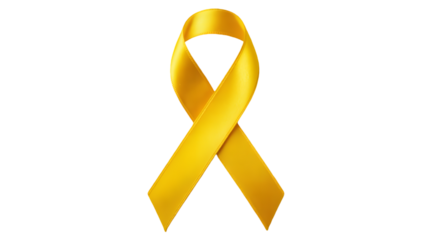 A symbolic yellow awareness ribbon created from lustrous satin fabric carefully tied into a classic loop shape often used to represent support for various significant causes and remembrance 