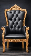 Luxury golden grand stage with royal throne centerpiece heavy gold ornamentation majestic lighting regal mood cinematic tone low-angle view, Realistic Photo