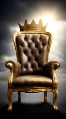 Luxury golden grand stage with royal throne centerpiece heavy gold ornamentation majestic lighting regal mood cinematic tone low-angle view, Realistic Photo