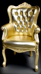 Luxury golden grand stage ancient throne hall style monumental gold decor shadowed lighting powerful mood low-angle view, Realistic Photo