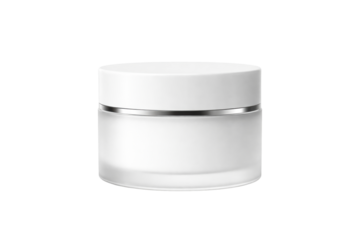 Premium white frosted glass cosmetic jar featuring a sleek silver band and a clean cap, perfect for showcasing highend beauty and skincare products.