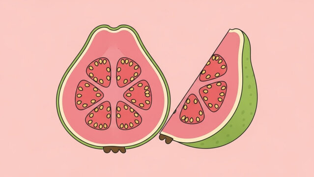 Fresh cut guava fruit with pink flesh and seeds