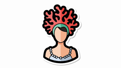 Stylized illustration of a person wearing a coral headdress and pearl necklace