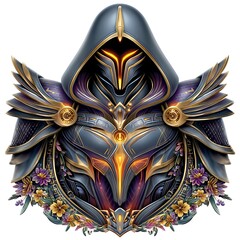 Futuristic hooded cyber assassin armor illustration high resolution picture