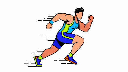 Stylized illustration of a muscular athlete running at high speed, depicted with motion lines
