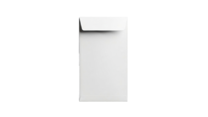 A pristine white mailing envelope or slender document holder with a neat top flap, ideal for professional stationery, corporate branding, or elegant invitation packaging designs.