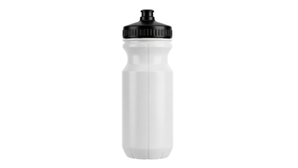 A sleek, reusable white sports water bottle with a black drinking cap is ideal for fitness, hydration, and active lifestyle product promotions and healthy living campaigns