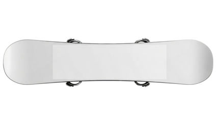 Clean white snowboard with bindings viewed from above provides an ideal blank canvas for winter sports equipment branding and product visualization mockups