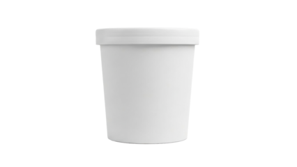 Tall white cylindrical container with a simple plastic lid, perfect for displaying new product designs, food packaging mockups, or beverage cup presentations in a commercial setting.