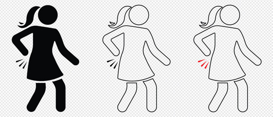 back pain silhouette icon. icon back pain black outline for web site design and mobile dark mode apps.  vector illustration isolated on transporent background.