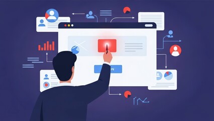 Man Interacting with Digital Interface Illustration.