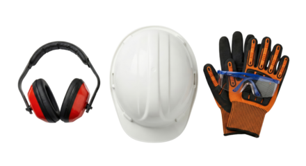 Personal Protective Equipment (PPE) - Hard Hat, Ear Defenders, Safety Glasses, Work Gloves
