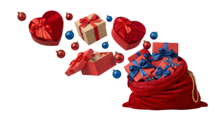 Christmas Gift Bag Overflowing with Presents and Ornaments