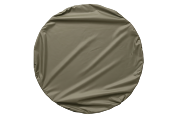 Round khaki nylon fabric cover with wrinkled texture isolated on a transparent background