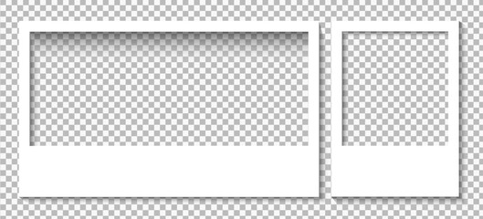 Realistic Polaroid Style Photo Frame Set with Empty Picture Templates and Soft Shadow Vector Illustration on Transparent Background