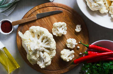 Cauliflower and Ingredients for Cooking