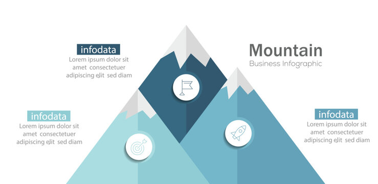 Mountain infographic template. Route to success infographic. Diagram chart with 3 steps, processes. vector illustration.
