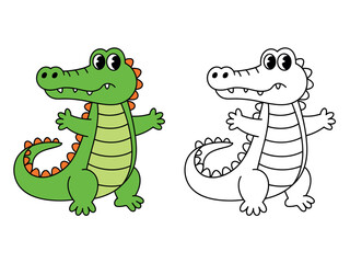 Cartoon Crocodile Coloring Page Illustration