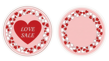 Vector Valentine's Day Love Sale Circular Badge and Frame Set with Hearts isolated PNG with Transparent Background