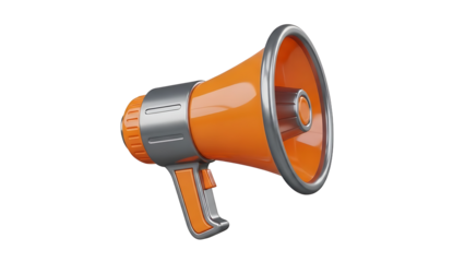 Orange megaphone with silver accents isolated on a transparent background loudspeaker