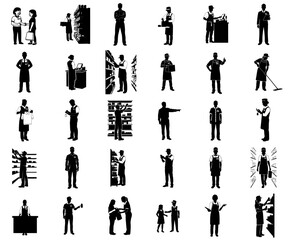 dynamic retail workforce silhouettes essential roles in modern consumer experiences set, vector isolated on transparent background