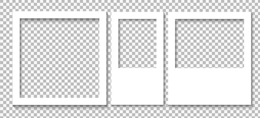 Realistic Polaroid Style Photo Frame Set with Empty Picture Templates and Soft Shadow Vector Illustration on Transparent Background