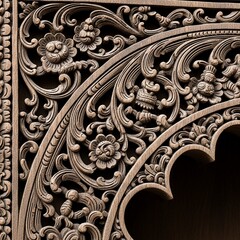 Intimate close-up of historic Ambakke Devalaya wood carvings showing fine curves and museum-quality detail.