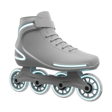 Sleek futuristic roller skate with glowing blue accents and four wheels... isolated on a transparent background