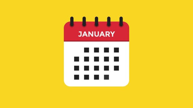 January calendar icon animation flat monthly schedule design ProRes alpha channel 60fps