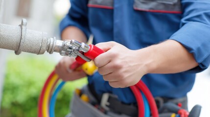 Emergency plumber fixing burst pipe with tools in professional service setting during home repair project