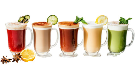 Assorted cocktail drinks on transparent background