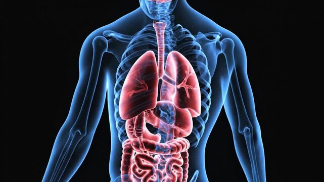 A video showcasing the human digestive system in a 3D medical illustration