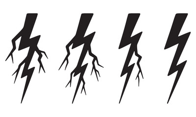 Lightning Bolt and Thunderstorm Strike Silhouettes - Black Storm Vector Icons Set
