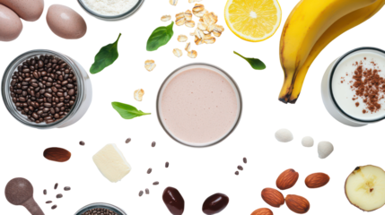 Healthy food smoothie ingredients on transparent background