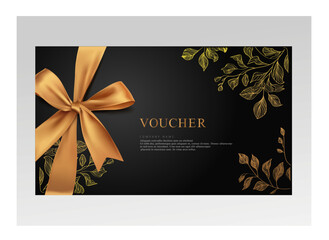 vector golden bow gift with voucher