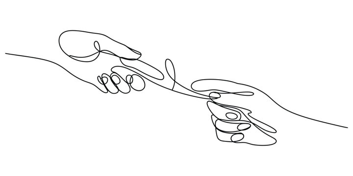 Continuous line drawing of two hands holding a string or thread