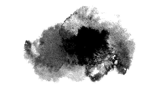 Abstract halftone ink blob, grunge art. Black paint stroke texture. Wallpaper design. Hand drawn watercolor isolated vector illustration
