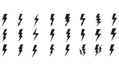 Lightning Bolt and Thunderstorm Strike Silhouettes - Black Storm Vector Icons Set