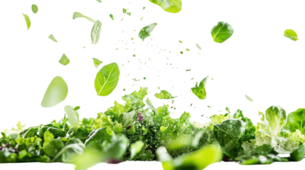 Green leafy vegetables splash on transparent background