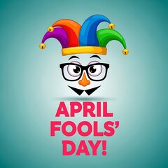 April fools day jester face with glasses and colorful hat