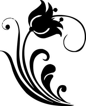 floral tulip silhouette vector ornament with elegant vine swirls