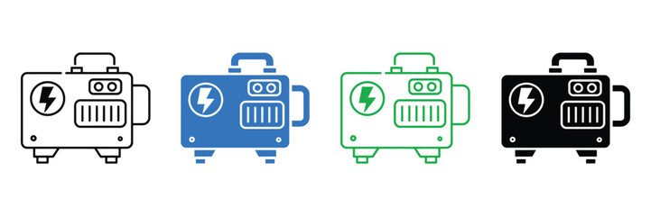 Set of colorful battery icons in different colors and styles for energy concepts