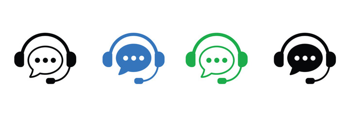 Customer service icons with headset and speech bubbles in modern style
