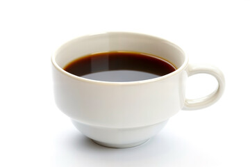 Coffee cup filled with dark coffee placed on a plain surface on a bright day