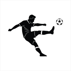 A silhouette of a soccer player kicking the ball during a game
