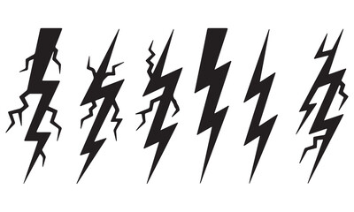 Lightning Bolt and Thunderstorm Strike Silhouettes - Black Storm Vector Icons Set