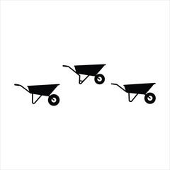 Three black wheelbarrows on a white background simple iconographic illustration